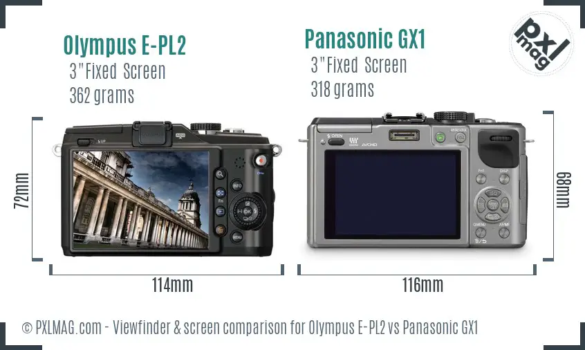 Olympus E-PL2 vs Panasonic GX1 Screen and Viewfinder comparison