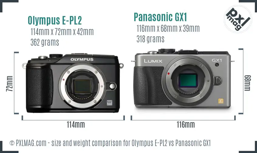 Olympus E-PL2 vs Panasonic GX1 size comparison
