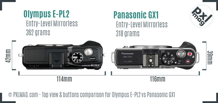 Olympus E-PL2 vs Panasonic GX1 top view buttons comparison