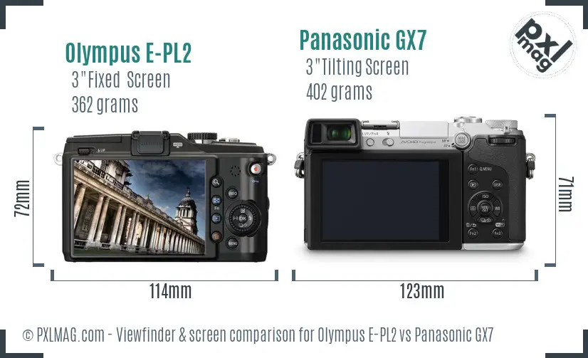 Olympus E-PL2 vs Panasonic GX7 Screen and Viewfinder comparison