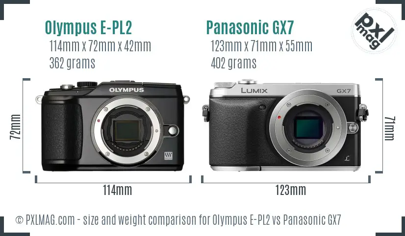 Olympus E-PL2 vs Panasonic GX7 size comparison
