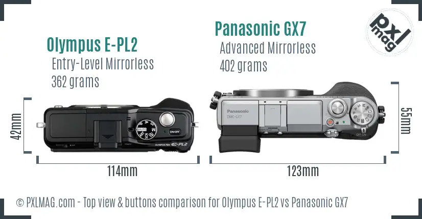 Olympus E-PL2 vs Panasonic GX7 top view buttons comparison