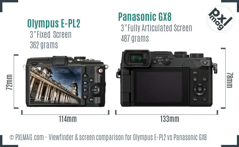 Olympus E-PL2 vs Panasonic GX8 Screen and Viewfinder comparison
