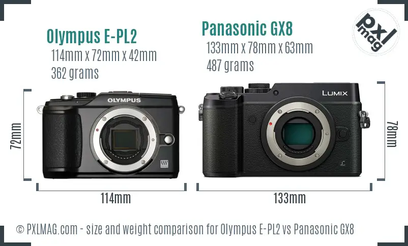 Olympus E-PL2 vs Panasonic GX8 size comparison