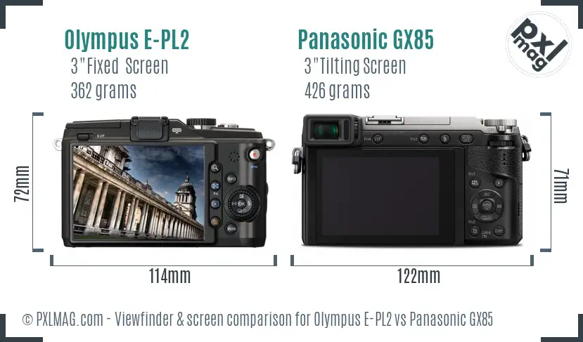 Olympus E-PL2 vs Panasonic GX85 Screen and Viewfinder comparison