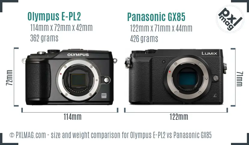 Olympus E-PL2 vs Panasonic GX85 size comparison