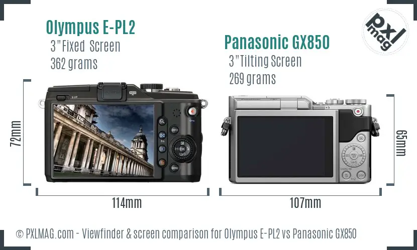 Olympus E-PL2 vs Panasonic GX850 Screen and Viewfinder comparison
