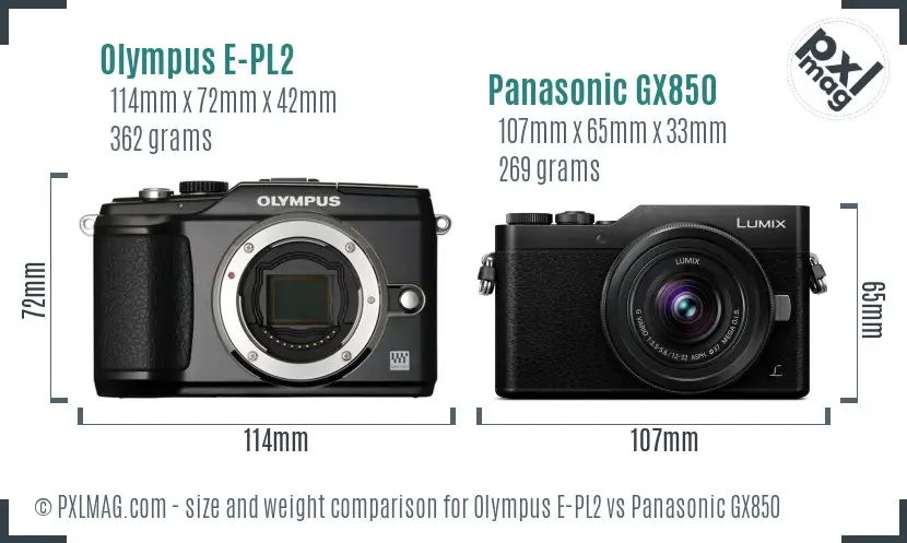 Olympus E-PL2 vs Panasonic GX850 size comparison