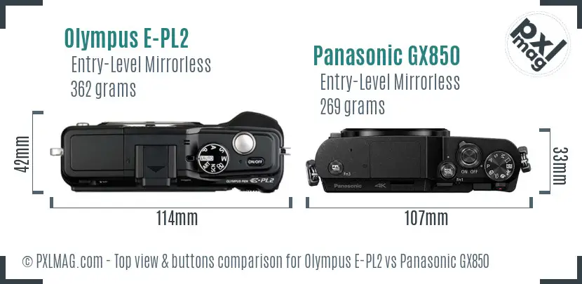 Olympus E-PL2 vs Panasonic GX850 top view buttons comparison