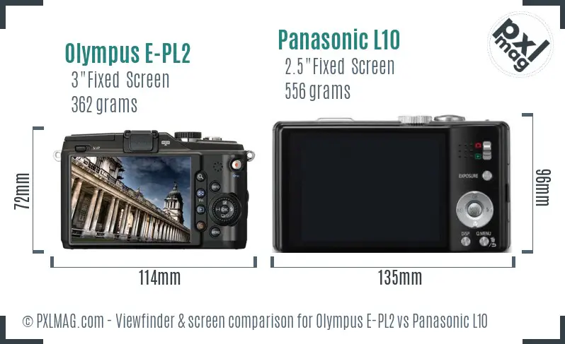 Olympus E-PL2 vs Panasonic L10 Screen and Viewfinder comparison
