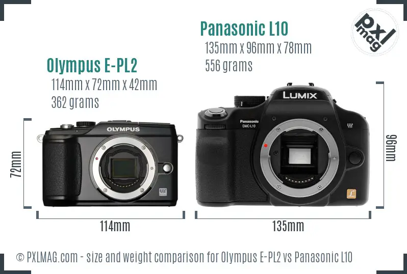 Olympus E-PL2 vs Panasonic L10 size comparison