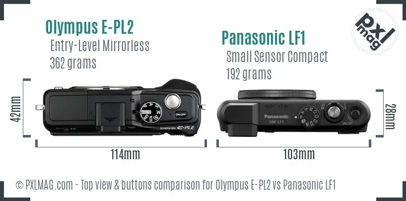 Olympus E-PL2 vs Panasonic LF1 top view buttons comparison