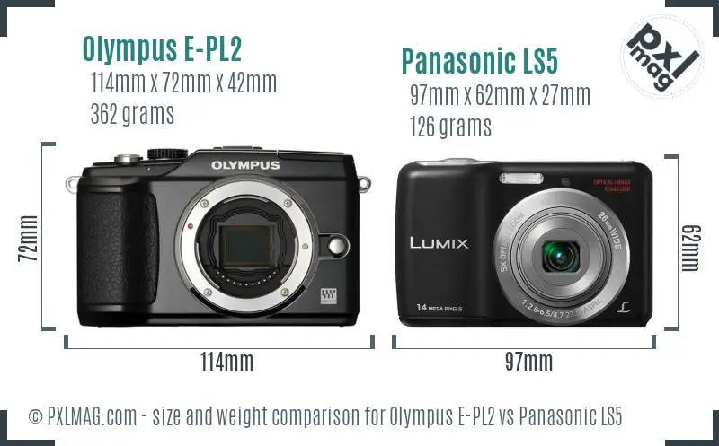 Olympus E-PL2 vs Panasonic LS5 size comparison