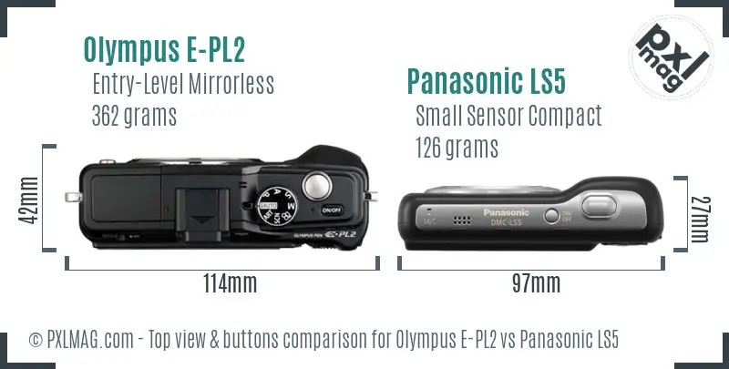 Olympus E-PL2 vs Panasonic LS5 top view buttons comparison