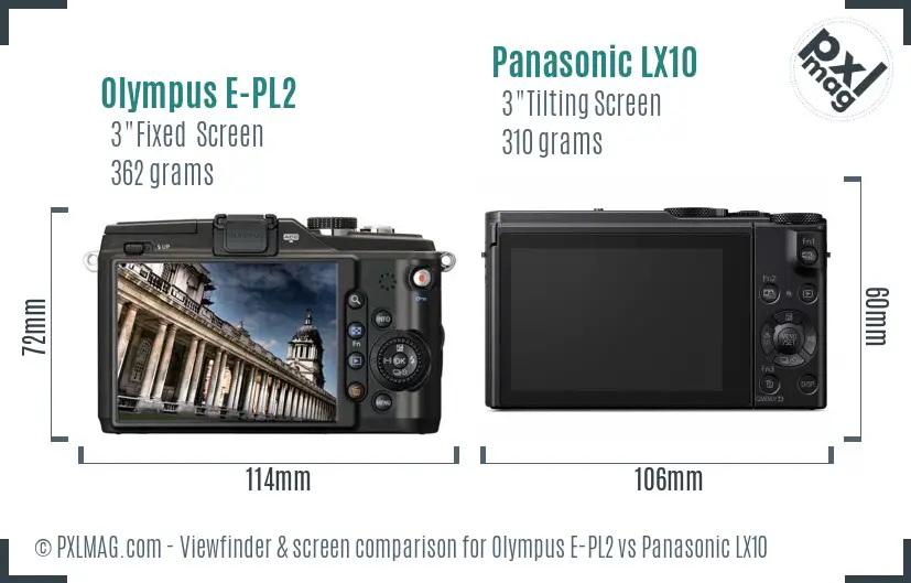 Olympus E-PL2 vs Panasonic LX10 Screen and Viewfinder comparison