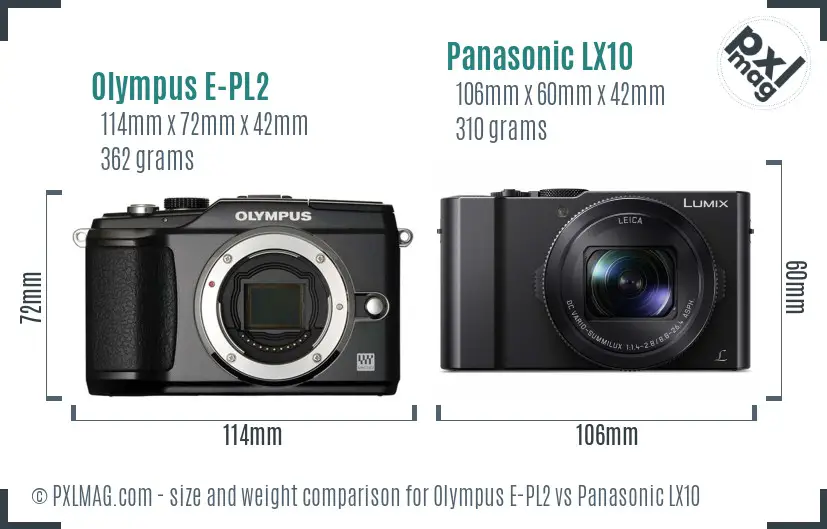 Olympus E-PL2 vs Panasonic LX10 size comparison
