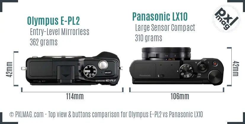Olympus E-PL2 vs Panasonic LX10 top view buttons comparison