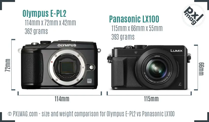 Olympus E-PL2 vs Panasonic LX100 size comparison