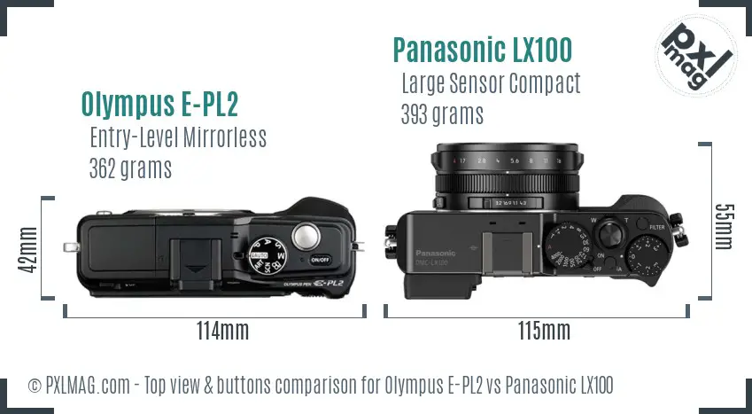Olympus E-PL2 vs Panasonic LX100 top view buttons comparison