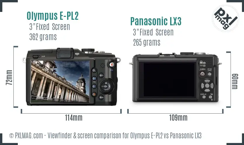 Olympus E-PL2 vs Panasonic LX3 Screen and Viewfinder comparison