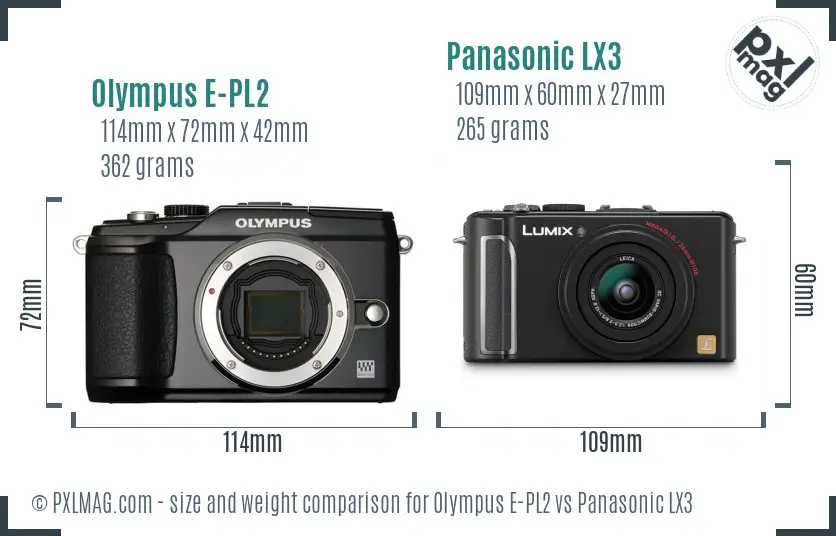 Olympus E-PL2 vs Panasonic LX3 size comparison