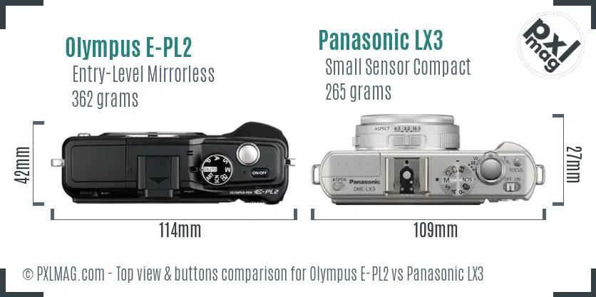 Olympus E-PL2 vs Panasonic LX3 top view buttons comparison