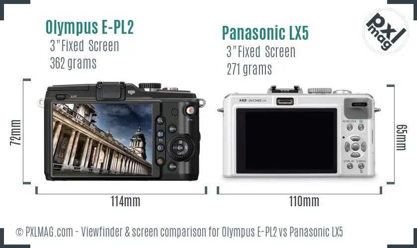 Olympus E-PL2 vs Panasonic LX5 Screen and Viewfinder comparison