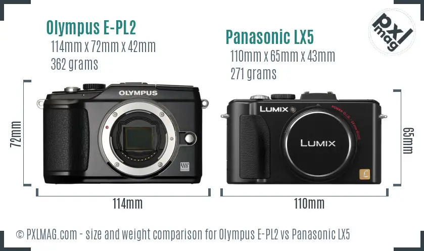 Olympus E-PL2 vs Panasonic LX5 size comparison