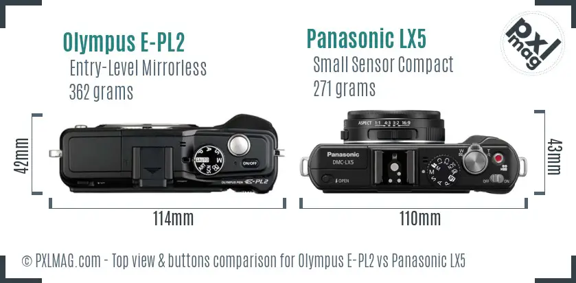 Olympus E-PL2 vs Panasonic LX5 top view buttons comparison