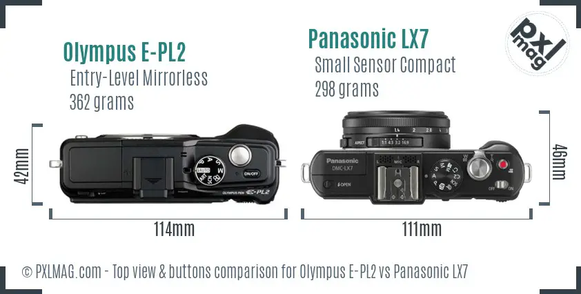 Olympus E-PL2 vs Panasonic LX7 top view buttons comparison