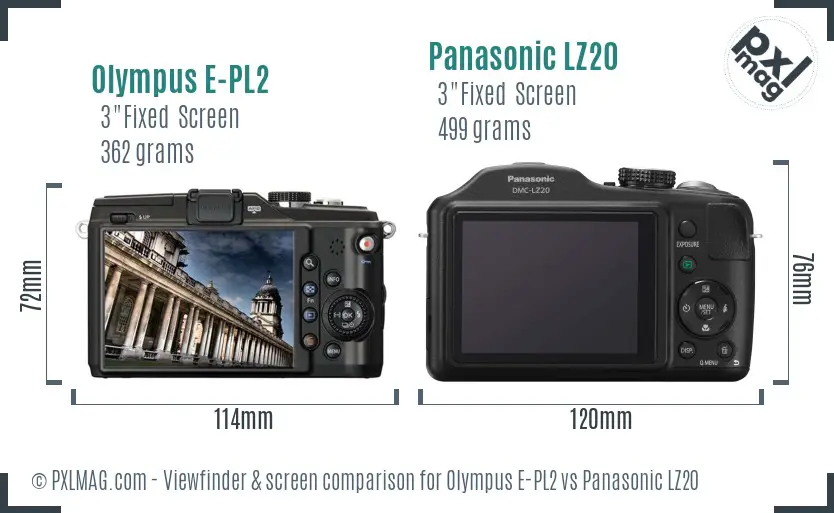 Olympus E-PL2 vs Panasonic LZ20 Screen and Viewfinder comparison