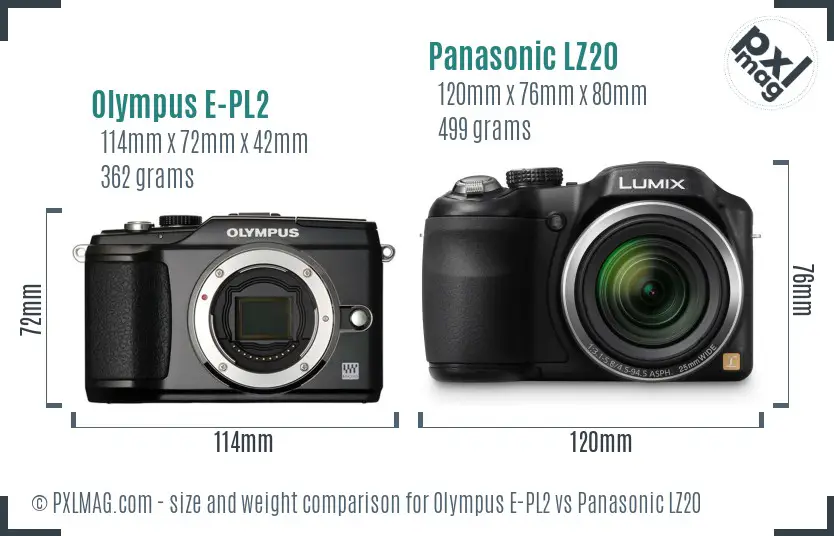 Olympus E-PL2 vs Panasonic LZ20 size comparison