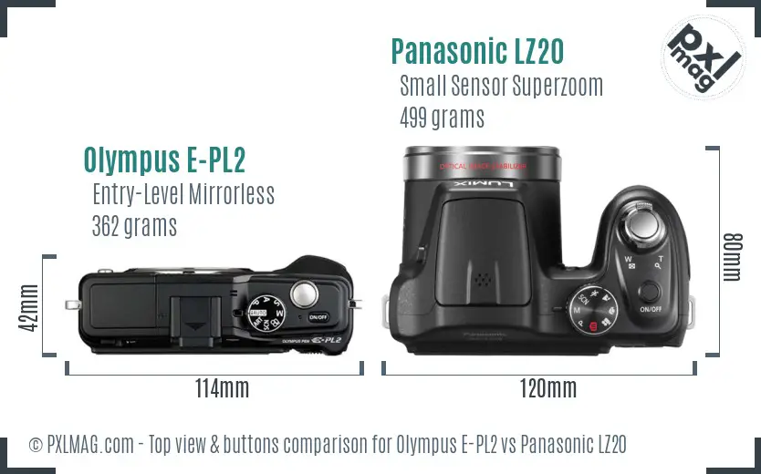 Olympus E-PL2 vs Panasonic LZ20 top view buttons comparison