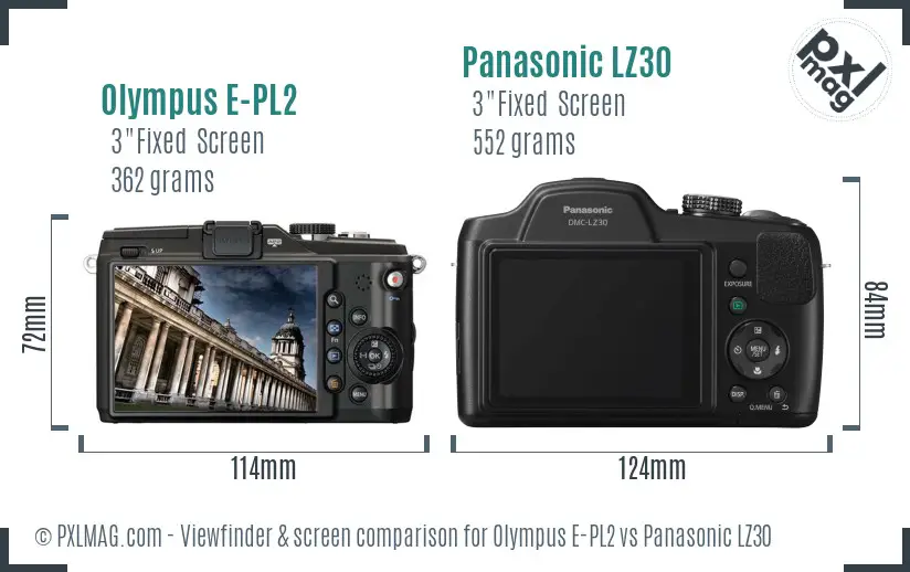 Olympus E-PL2 vs Panasonic LZ30 Screen and Viewfinder comparison