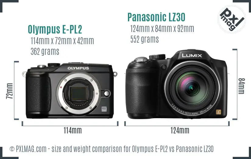 Olympus E-PL2 vs Panasonic LZ30 size comparison