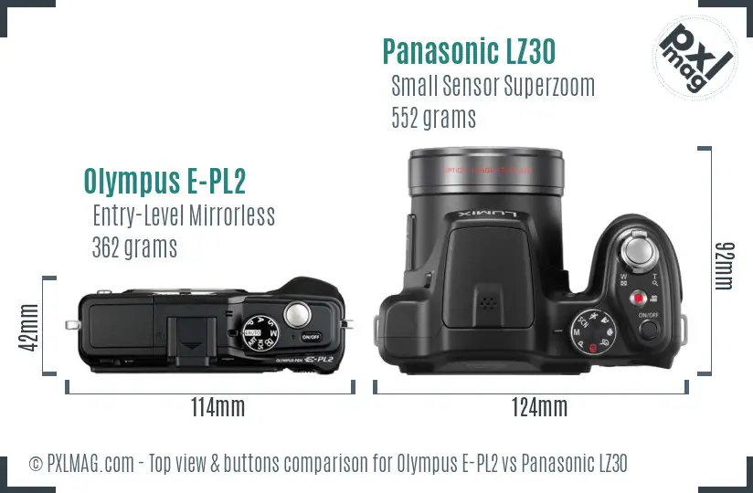 Olympus E-PL2 vs Panasonic LZ30 top view buttons comparison