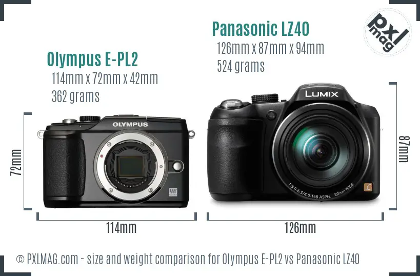 Olympus E-PL2 vs Panasonic LZ40 size comparison