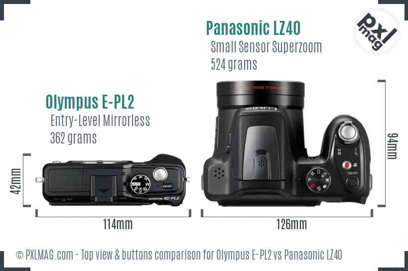 Olympus E-PL2 vs Panasonic LZ40 top view buttons comparison