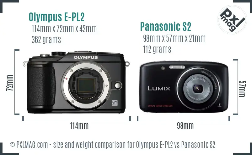 Olympus E-PL2 vs Panasonic S2 size comparison