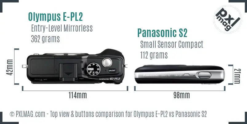 Olympus E-PL2 vs Panasonic S2 top view buttons comparison