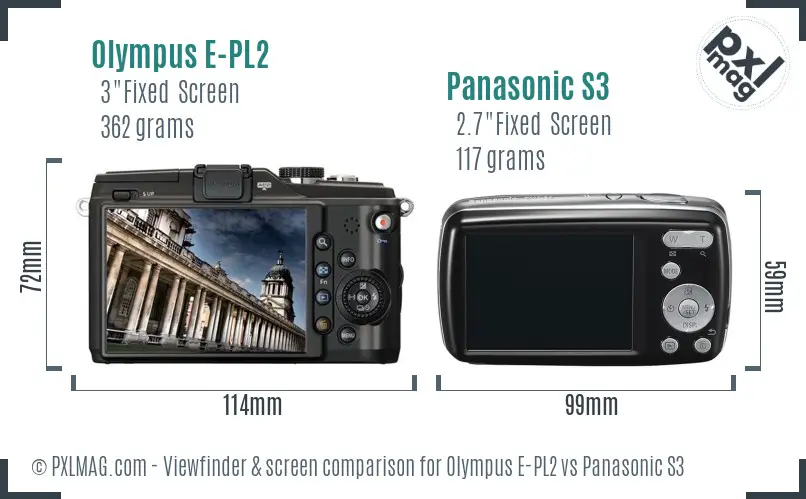 Olympus E-PL2 vs Panasonic S3 Screen and Viewfinder comparison