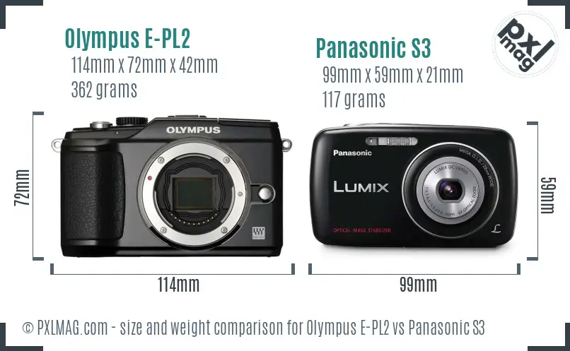 Olympus E-PL2 vs Panasonic S3 size comparison