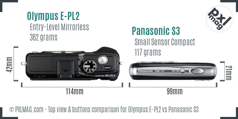 Olympus E-PL2 vs Panasonic S3 top view buttons comparison