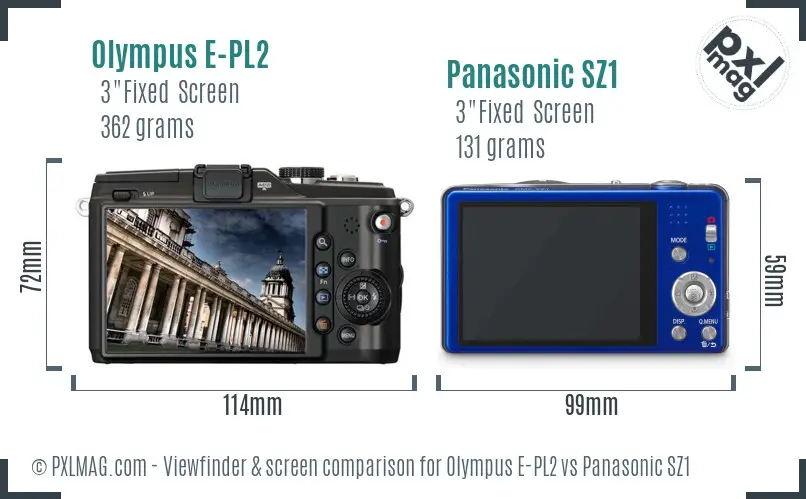 Olympus E-PL2 vs Panasonic SZ1 Screen and Viewfinder comparison