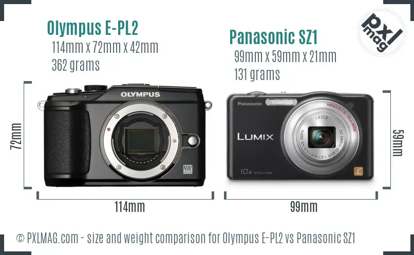 Olympus E-PL2 vs Panasonic SZ1 size comparison