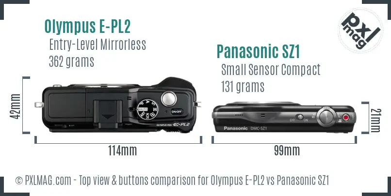 Olympus E-PL2 vs Panasonic SZ1 top view buttons comparison