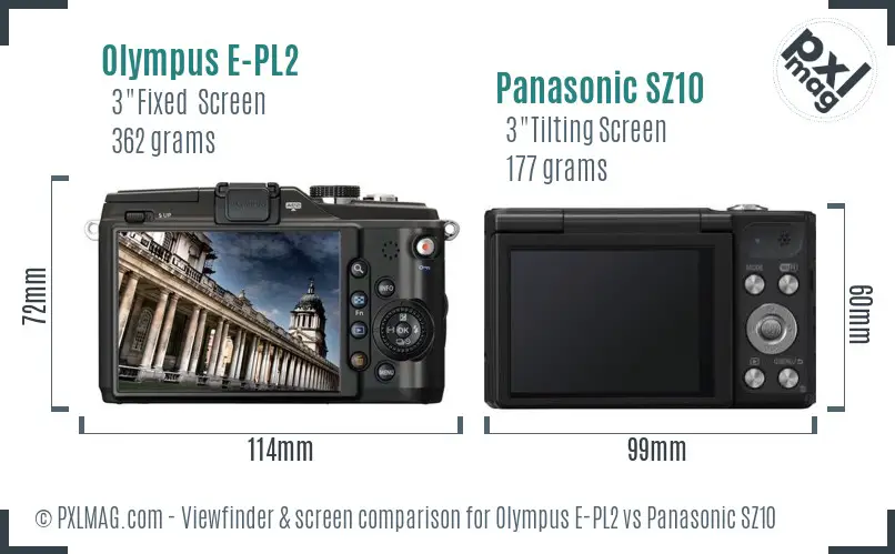 Olympus E-PL2 vs Panasonic SZ10 Screen and Viewfinder comparison
