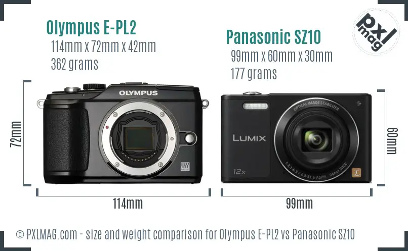 Olympus E-PL2 vs Panasonic SZ10 size comparison