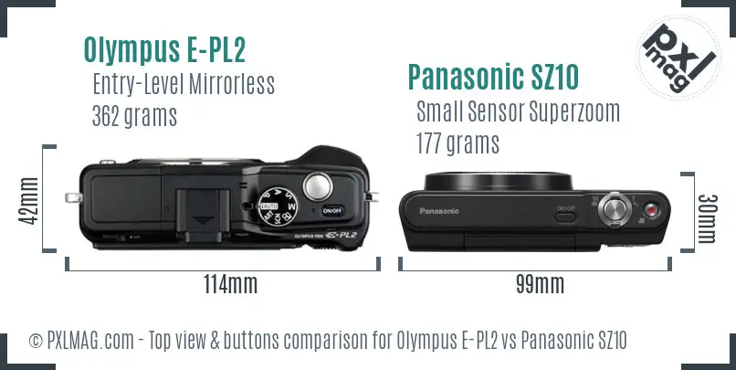 Olympus E-PL2 vs Panasonic SZ10 top view buttons comparison