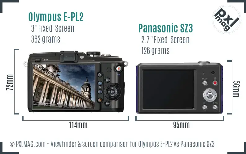 Olympus E-PL2 vs Panasonic SZ3 Screen and Viewfinder comparison